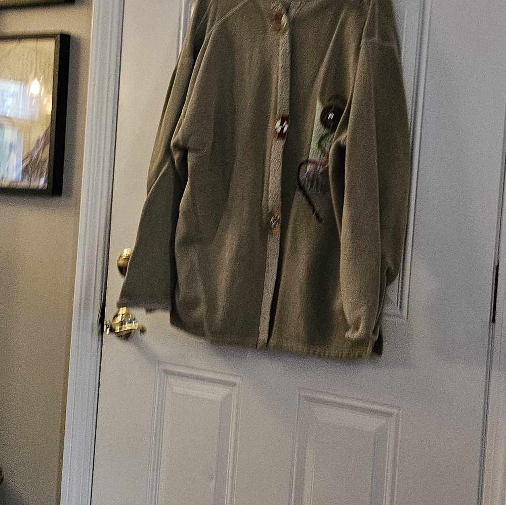 Whimsical sweatshirt jacket.